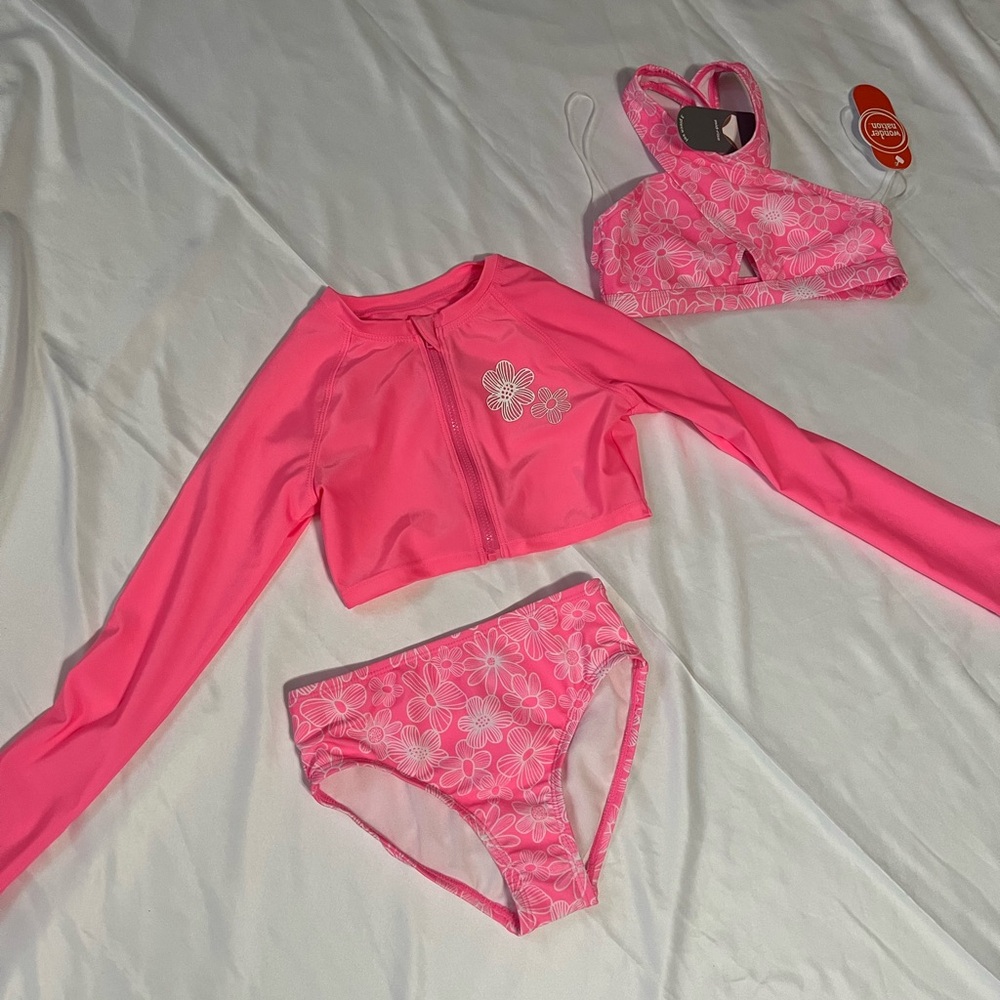 NWT Wonder Nation Pink Floral Kids Rashguard Set